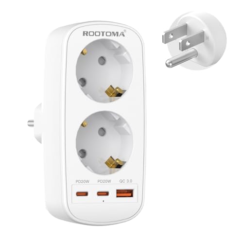 USA Adapter Steckdose, Reiseadapter USA mit 3USB-C (2 PD20W 1 QC3.0), Adapter USA Deutschland Stecker 2-Fach, Typ B für USA, Thailand, Mexiko, Kanada, Wand Ladegerät von ROOTOMA