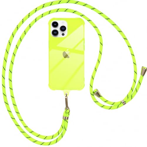 ROSEHUI Handykette Hülle für iPhone 14 Pro Max mit Band, Rundum Anti-Fall Airbag Rahmen Necklace Transparent Handyhülle Silikon Case zum Umhängen Kordel Abnehmbar Stoßfeste Schutzhülle,Gelb von ROSEHUI