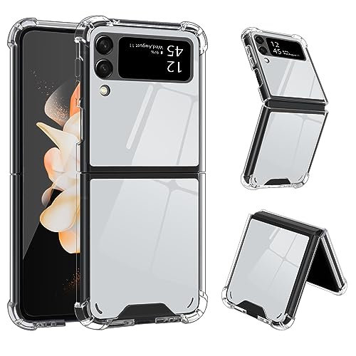 ROSEHUI Hülle für Samsung Galaxy Z Flip4 5G Harte PC Militär Stoßfest Kratzfest Handyhülle Spiegel Klappbare Case Transparent Bumper Schützend Airbag Schutzhülle für Galaxy Z Flip 4,Silber von ROSEHUI