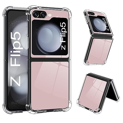 ROSEHUI Hülle für Samsung Galaxy Z Flip5 5G Harte PC Militär Stoßfest Kratzfest Handyhülle Spiegel Klappbare Case Transparent Bumper Schützend Airbag Schutzhülle für Galaxy Z Flip 5,Roségold von ROSEHUI