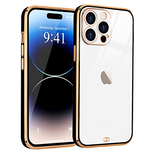 ROSEHUI Hülle für iPhone 14 Pro Max Transparente Handyhülle Galvanisierte Goldener Rahmen [Vergilbungsfrei & Dünn] Weiche Silikon Bumper mit Kameraschutz Crystal Clear Stoßfest Schutzhülle,Schwarz von ROSEHUI