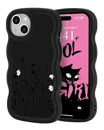 ROSEHUI Hülle für iPhone 15 Niedliche lockige Wellen Rahmenform Handyhülle für Mädchen mit Blumen Design Cooles Schwarz Flüssig Weich Silikon TPU Case Flexible Stoßfeste Schutzhülle,Floral ROSEHUI Hülle für iPhone 15 Niedliche lockige Wellen Rahmenform Handyhülle für Mädchen mit Blumen Design Cooles Schwarz Flüssig Weich Silikon TPU Case Flexible Stoßfeste Schutzhülle,Floral von ROSEHUI