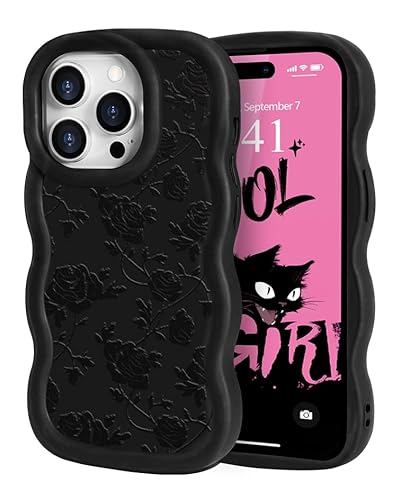 ROSEHUI Hülle für iPhone 15 Pro Max Niedliche lockige Wellen Rahmenform Handyhülle für Mädchen mit Rosen Design Cooles Schwarz Flüssig Weich Silikon TPU Case Flexible Stoßfeste Schutzhülle,Rose ROSEHUI Hülle für iPhone 15 Pro Max Niedliche lockige Wellen Rahmenform Handyhülle für Mädchen mit Rosen Design Cooles Schwarz Flüssig Weich Silikon TPU Case Flexible Stoßfeste Schutzhülle,Rose von ROSEHUI