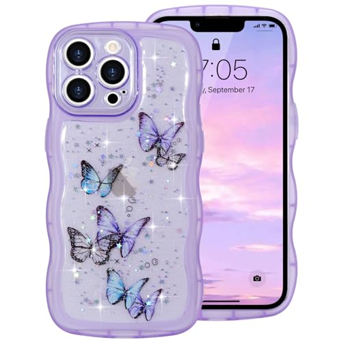 ROSEHUI Schmetterling Hülle für iPhone 13 Pro Max Handyhülle Niedliche lockige Wellen Rahmenform Bumper Cover Transparent Glänzend Kameraschutz Mädchen Silikon TPU Case Kratzfeste Schutzhülle, Lila ROSEHUI Schmetterling Hülle für iPhone 13 Pro Max Handyhülle Niedliche lockige Wellen Rahmenform Bumper Cover Transparent Glänzend Kameraschutz Mädchen Silikon TPU Case Kratzfeste Schutzhülle, Lila von ROSEHUI