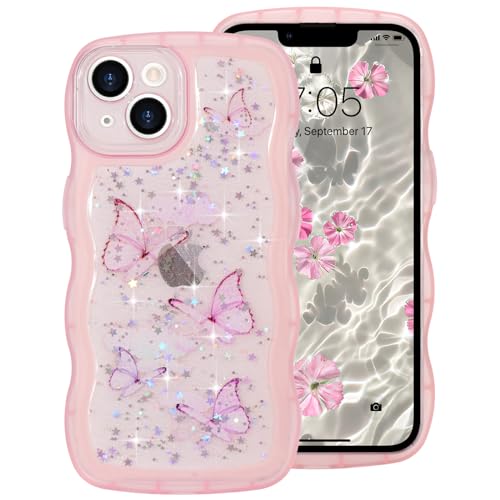 ROSEHUI Hülle für iPhone 14,Schmetterling Handyhülle Niedliche lockige Wellen Rahmenform Bumper Cover Transparent Glitzer Kameraschutz Mädchen Silikon TPU Case Kratzfeste Schutzhülle,Rosa ROSEHUI Hülle für iPhone 14,Schmetterling Handyhülle Niedliche lockige Wellen Rahmenform Bumper Cover Transparent Glitzer Kameraschutz Mädchen Silikon TPU Case Kratzfeste Schutzhülle,Rosa von ROSEHUI