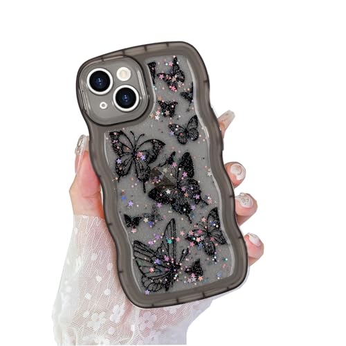ROSEHUI Hülle für iPhone 14,Schmetterling Handyhülle Niedliche lockige Wellen Rahmenform Bumper Cover Transparent Glitzer Kameraschutz Mädchen Silikon TPU Case Kratzfeste Schutzhülle,Schwarz ROSEHUI Hülle für iPhone 14,Schmetterling Handyhülle Niedliche lockige Wellen Rahmenform Bumper Cover Transparent Glitzer Kameraschutz Mädchen Silikon TPU Case Kratzfeste Schutzhülle,Schwarz von ROSEHUI