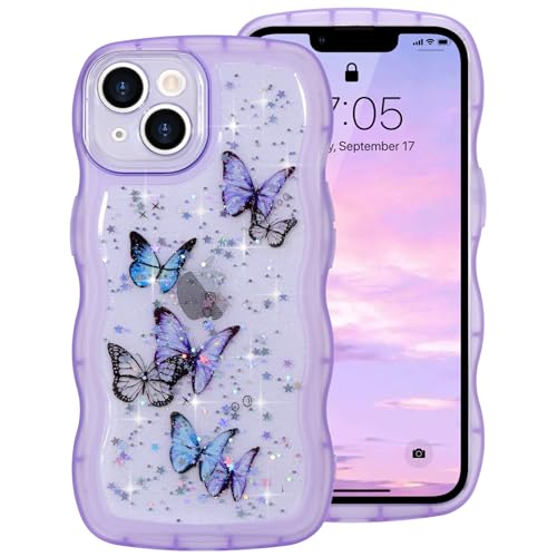 ROSEHUI Hülle für iPhone 15,Schmetterling Handyhülle Niedliche lockige Wellen Rahmenform Bumper Cover Transparent Glitzer Kameraschutz Mädchen Silikon TPU Case Kratzfeste Schutzhülle,Lila ROSEHUI Hülle für iPhone 15,Schmetterling Handyhülle Niedliche lockige Wellen Rahmenform Bumper Cover Transparent Glitzer Kameraschutz Mädchen Silikon TPU Case Kratzfeste Schutzhülle,Lila von ROSEHUI
