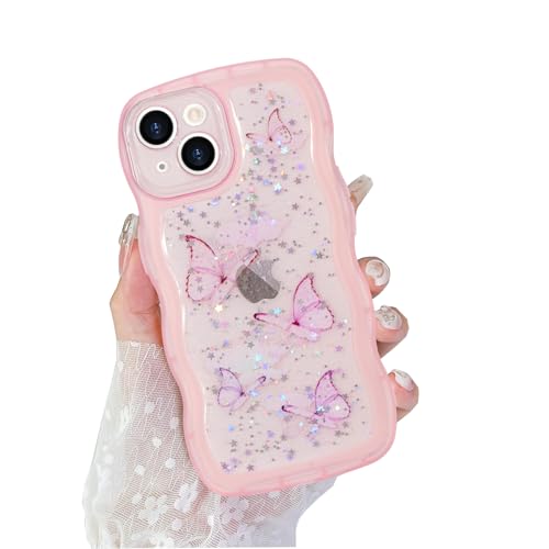 ROSEHUI Hülle für iPhone 15,Schmetterling Handyhülle Niedliche lockige Wellen Rahmenform Bumper Cover Transparent Glitzer Kameraschutz Mädchen Silikon TPU Case Kratzfeste Schutzhülle,Rosa ROSEHUI Hülle für iPhone 15,Schmetterling Handyhülle Niedliche lockige Wellen Rahmenform Bumper Cover Transparent Glitzer Kameraschutz Mädchen Silikon TPU Case Kratzfeste Schutzhülle,Rosa von ROSEHUI
