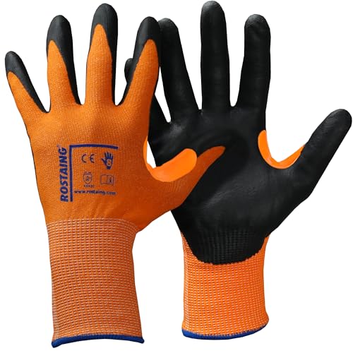 ROSTAING Duranit-PLUS Handschuh, Schnittschutz, für den Bau und Heimwerker, geeignet für scharfe und abrasive Arbeiten, ideal für Dachdecker, Schuttau, Orange von ROSTAING