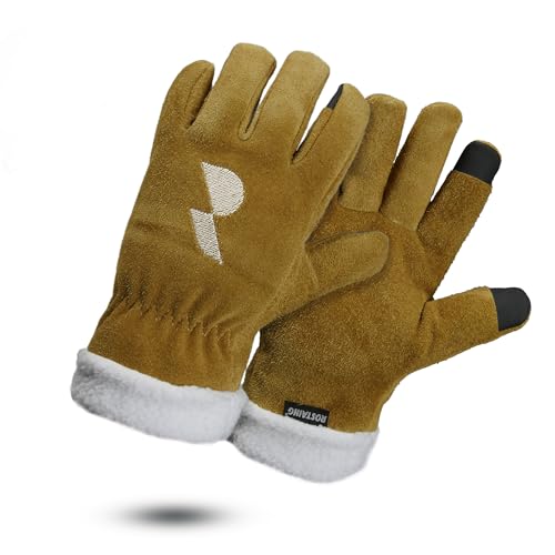 ROSTAING Montblanc Handschuhe aus Leder, warm, mit Futter und Touchscreen, ideal für Arbeiten im Freien, Holzhandhabung, warm, bequem, rutschfest und mit Moltonfutter von ROSTAING