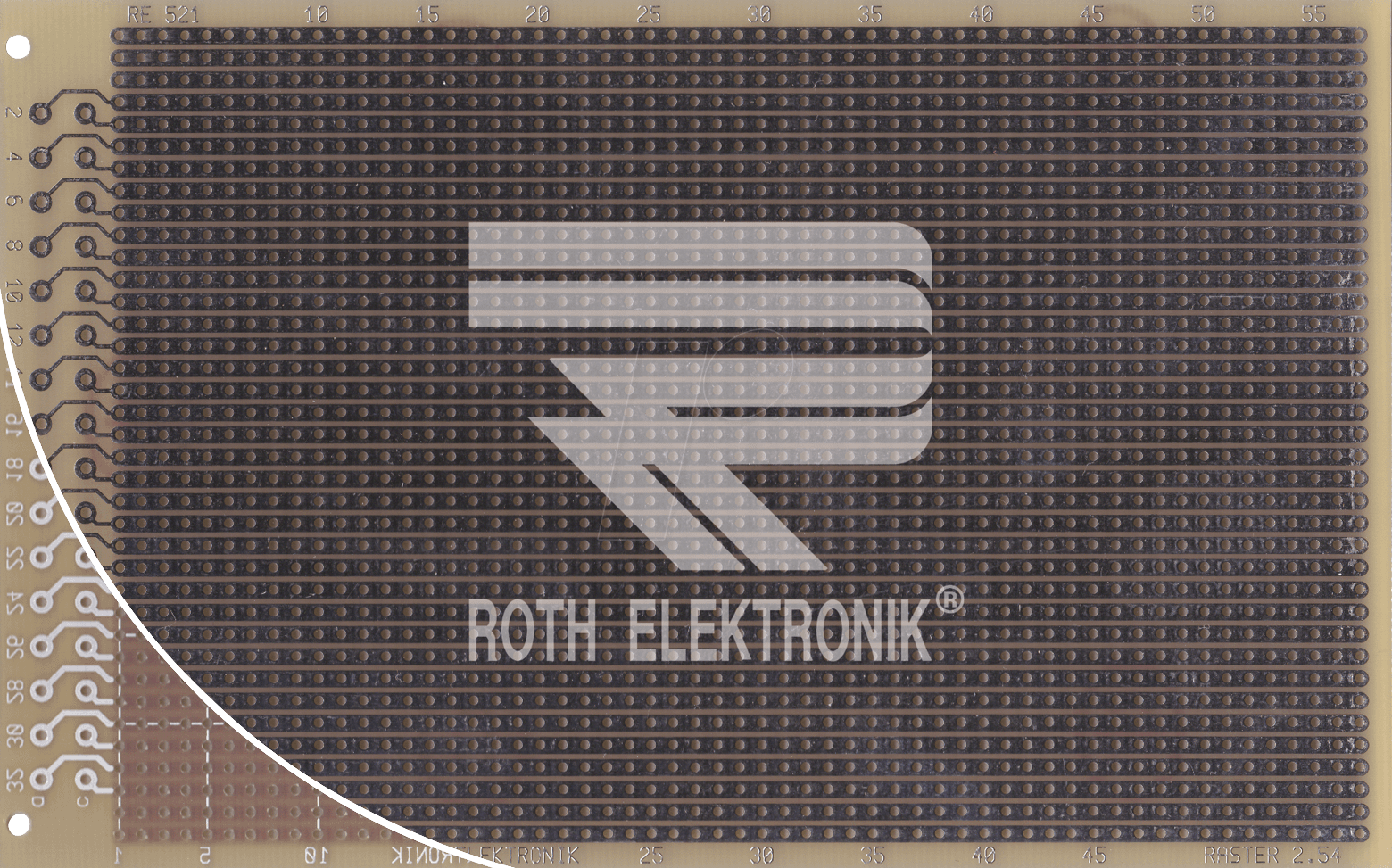 RE 521LF - Laborkarte FR4 RM 2,54 mm 32-pol. Streifen RE 521LF - Laborkarte FR4 RM 2,54 mm 32-pol. Streifen von ROTH-ELEKTRONIK