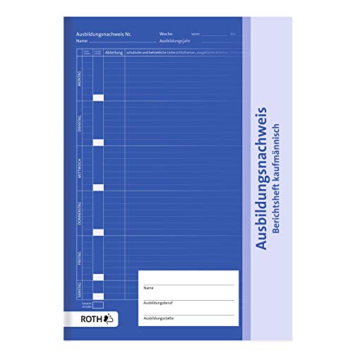 ROTH Ausbildungsnachweis kaufmännisch, blau, A4, 1 Woche pro Seite, 52 Wochen, geklammert von ROTH