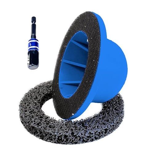 Rotools Radnabenschleifer blau Topfschleifer Radnabe reinigen schleifen entrosten 150mm für 1/2" Schlagschrauber + Adapter für Akkuschrauber von ROTOOLS