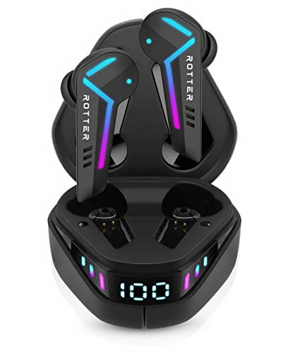 ROTTER® Kabellose Bluetooth Mobile Gaming Kopfhörer, Extrem Niedrige Latenz von 50 ms, Bluetooth 5.3, Dual Modus, 35 Stunden Spielzeit, IPX4 Wasserdicht, 6 Mikrofone (Black) von ROTTER