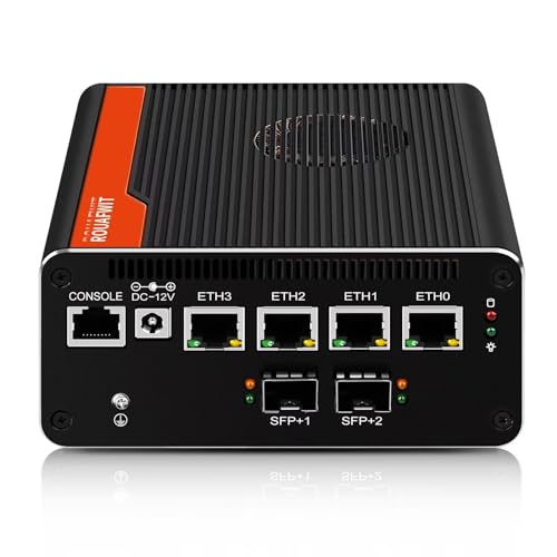 ROUAFWIT Mini PC 10Gbe Firewall 13th Gen U300E, DDR5 16GB RAM M.2 NVMe 512GB SSD, 2 x 10 Gigabit Ethernet SFP Micro Router Lüfter Gerät Computer, 4 x i226V 2.5GbE Support Windows OPNsense von ROUAFWIT