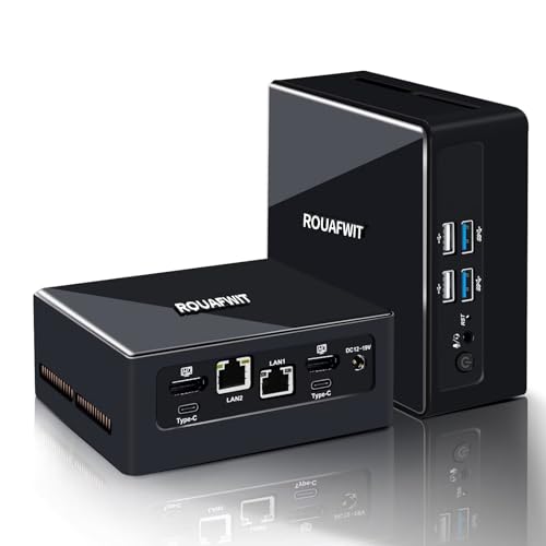 ROUAFWIT Mini PC 13th Gen U300, Dual LAN i226-V 2.5GbE Micro Desktop Computer, DDR5 16GB RAM 256GB NVME PCIe4.0 SSD, Windows 11 Pro Klein Büro PC, Support 8K, 4 Display, WiFi6 BT5.2 von ROUAFWIT