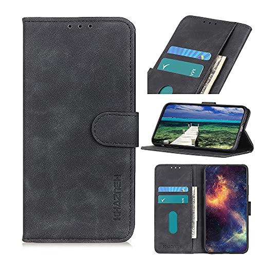 ROVLAK Handyhülle Kompatibel mit Moto G72 Hülle Wallet Case Kartenslot Premium Leder Flip Cover Stoßfeste PU Case+Innenseite TPU Silikon Schutzhülle Kickstand Tasche Cover, Schwarz von ROVLAK