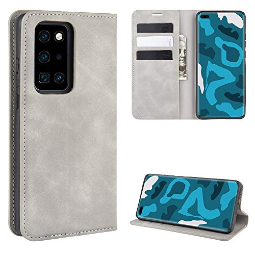 ROVLAK Hülle Magnetisch für Huawei P40 Pro Wallet Flip Case mit Kartenslot Stoßfeste PU Leder Case+Innenseite TPU Silikon Hülle mit Kickstand Tasche für Huawei P40 Pro Smartphone Case,Grau von ROVLAK