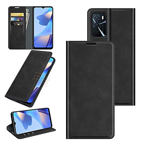 ROVLAK Hülle Magnetisch für Oppo A16 Wallet Flip Case mit Kartenslot Stoßfeste PU Leder Case+Inner TPU Silikon Hülle mit Stand Tasche für Oppo A16 Smartphone,Schwarz von ROVLAK