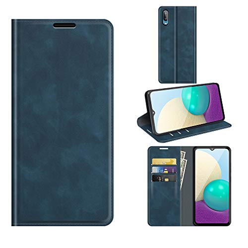 ROVLAK Hülle Magnetisch für Samsung Galaxy A02 Wallet Flip Case mit Kartenslot Stoßfeste PU Leder Case+Inner TPU Silikon Hülle mit Stand Tasche für Samsung Galaxy A02 Smartphone,Blau von ROVLAK