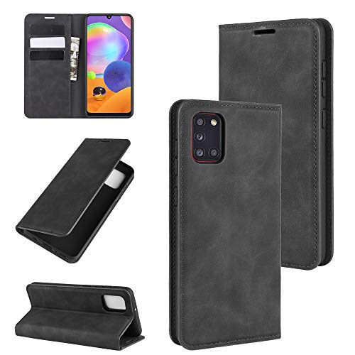 ROVLAK Hülle Magnetisch für Samsung Galaxy A31 Wallet Flip Case mit Kartenslot Stoßfeste PU Leder Case+Innenseite TPU Silikon Hülle mit Kickstand Tasche für Samsung Galaxy A31 Smartphone Case,Schwarz von ROVLAK