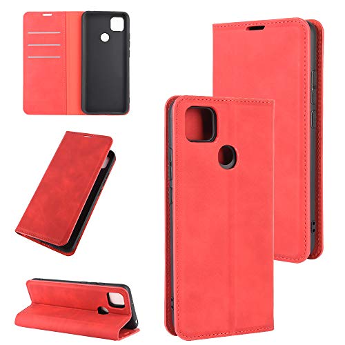 ROVLAK Hülle Magnetisch für Xiaomi Redmi 9C Wallet Flip Case mit Kartenslot Stoßfeste PU Leder Case+Innenseite TPU Silikon Hülle mit Kickstand Tasche für Xiaomi Redmi 9C Smartphone Case,Rot von ROVLAK