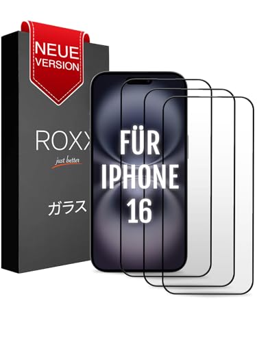 ROXX NEO Japanisches 9H 3D Schutzglas (3 Stück) | Verdeckt nicht das Display | Für iPhone 16 | Abgerundete Kanten | Härter | Klarer | Kratzresistenter | Bruchsicherer von ROXX just better