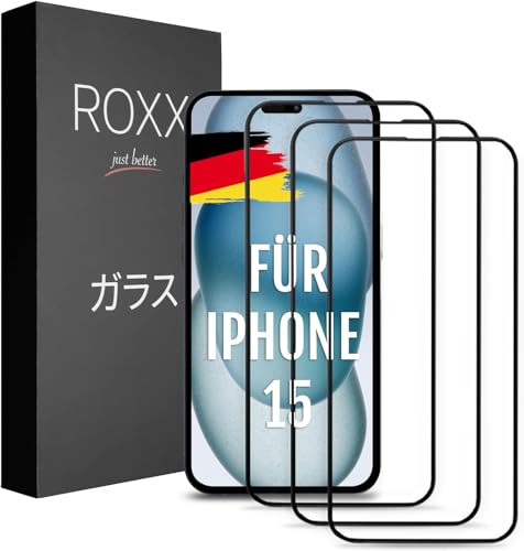 ROXX NEO Japanisches 9H 3D Schutzglas (3 Stück) | Volle Displayabdeckung | Für iPhone 15 | Härter | Klarer | Kratzresistenter | Schließt perfekt mit ROXX Hüllen ab von ROXX just better