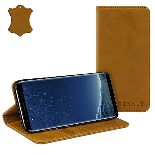 ROYALZ Schutzhülle für Samsung Galaxy S8 Ledertasche (5.8 Zoll) Lederhülle Tasche Book Case Cover Schutztasche Handyhülle Hülle Vintage Leder, Farbe:Camel Braun von ROYALZ
