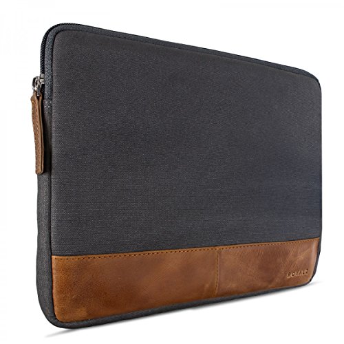 ROYALZ Universal Canvas Tasche für Tablets 8,9 Zoll - 10 Zoll (Tablets bis max: 24cm x 17cm x 1,5cm) Design Tablet Sleeve Hülle aus Canvas grau/Rindsleder braun von ROYALZ