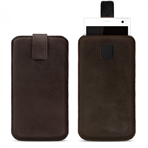 ROYALZ Universal Ledertasche für Smartphone 4-4,6 Zoll Tasche aus Leder Vintage Tasche Hülle Cover Slim Case Etui Sleeve Handyhülle mit Pull-UP Funktion Leder braun von ROYALZ