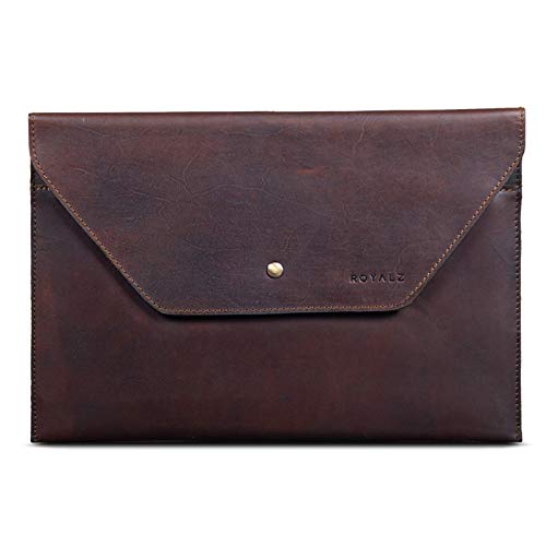 ROYALZ Vintage Ledertasche für Tablet 12-13 Zoll Universal Schutzhülle Sleeve Design Case Tablet Flach Echt-Leder Tasche, Farbe:Dunkel Cognac Braun von ROYALZ