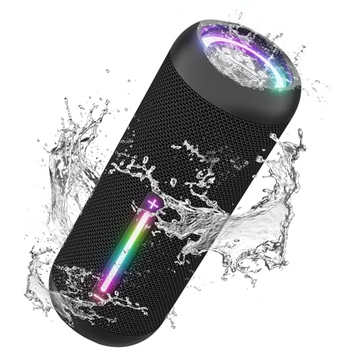 ROYQUEEN Bluetooth Lautsprecher mit LED Licht, Musikbox Tragbarer Bluetooth Box mit IPX7 wasserdicht, Bluetooth 5.3, 24H Akkulaufzeit, 360° HD Stereo Sound von ROYQUEEN