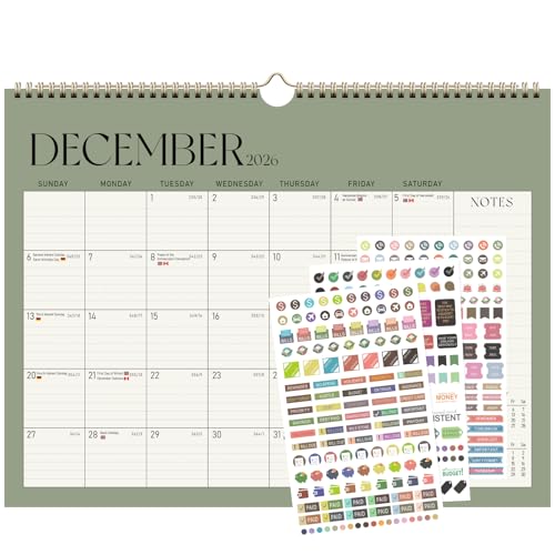 Wandkalender 2025-2026, Monatlicher Wandkalender von Juli 2025 bis Dezember 2026, 29,2 x 36,8 cm, mit Spiralbindung und dickem Papier, perfekt für Schule, Büro oder Zuhause, Grün von ROZZBY