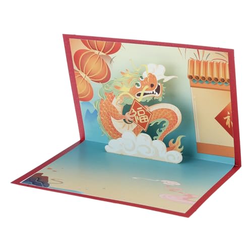 RPFROP Chinesische Neujahrskarte Handgefertigte 3D Popup Drachen Grußkarten Mit Umschlag Postkarten Geschenk Für Frühlingsfest Party von RPFROP