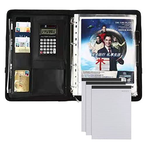 Zwischenablage-Ordner 4 Ringbuch Organizer mit Leder Ordner Schreiben Pad Zipper Business Notebook Bindemittel(12digit calculator) von RPXHZLKTM