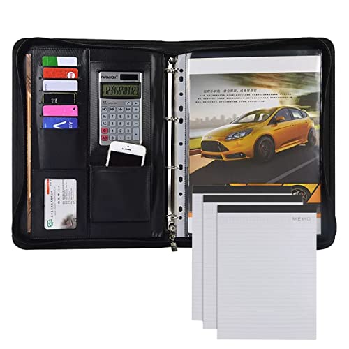 Zwischenablage-Ordner Ordner mit Reißverschluss, 4 Ringe, mit Schreibblock, Lebenslauf-Ordner for Männer/Frauen, mit Klemmbrett im A4-Format(12digit calculator) von RPXHZLKTM
