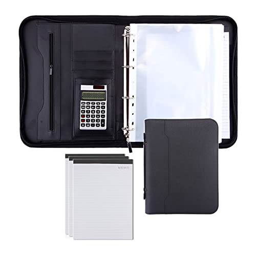 Zwischenablage-Ordner Portfolios Binder Kunstleder Reise Organizer Tasche Reißverschluss for Dokumente Präsentationsmappen Visitenkarten(Black,12digit calculator) von RPXHZLKTM