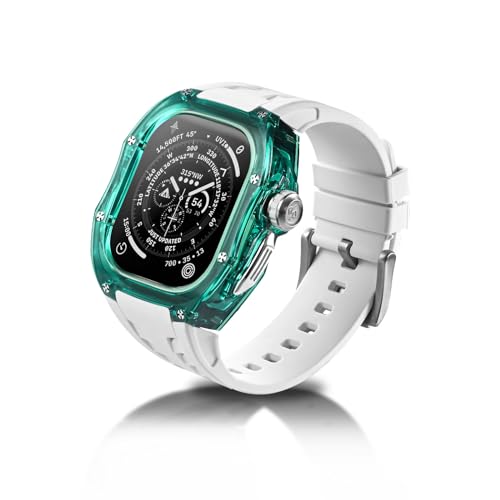 RYUEUYA Luxuriöse Militärklare Schutzgehäuse und Band für Apple Watch Ultra 49mm, transparenter und taktischer Schutz für iWatch, G-WR von RR YUEUYA