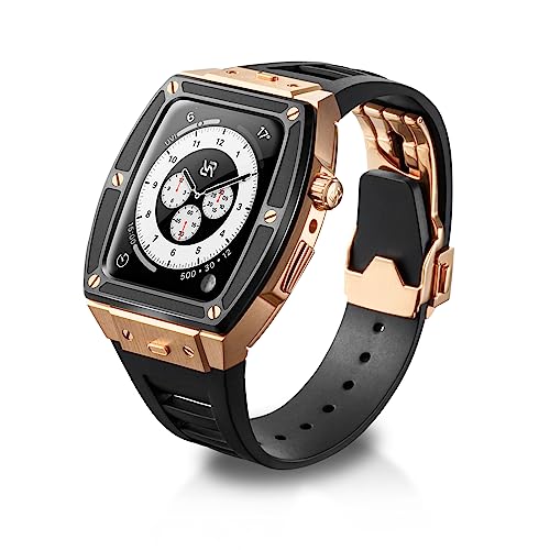 RYUEUYA Luxus-Designergehäuse aus Edelstahl und Gummiarmband für Apple Watch Series 9 8 7 6 SE 44/45mm - Taktischen Funktionen und Schnellwechselband für die iWatch, BR-BR RYUEUYA Luxus-Designergehäuse aus Edelstahl und Gummiarmband für Apple Watch Series 9 8 7 6 SE 44/45mm - Taktischen Funktionen und Schnellwechselband für die iWatch, BR-BR von RR YUEUYA