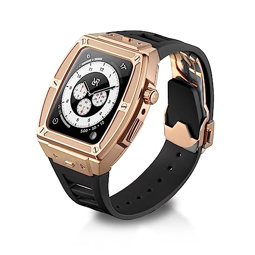RYUEUYA Luxus-Designergehäuse aus Edelstahl und Gummiarmband für Apple Watch Series 9 8 7 6 SE 44/45mm - Taktischen Funktionen und Schnellwechselband für die iWatch, R-BR RYUEUYA Luxus-Designergehäuse aus Edelstahl und Gummiarmband für Apple Watch Series 9 8 7 6 SE 44/45mm - Taktischen Funktionen und Schnellwechselband für die iWatch, R-BR von RR YUEUYA