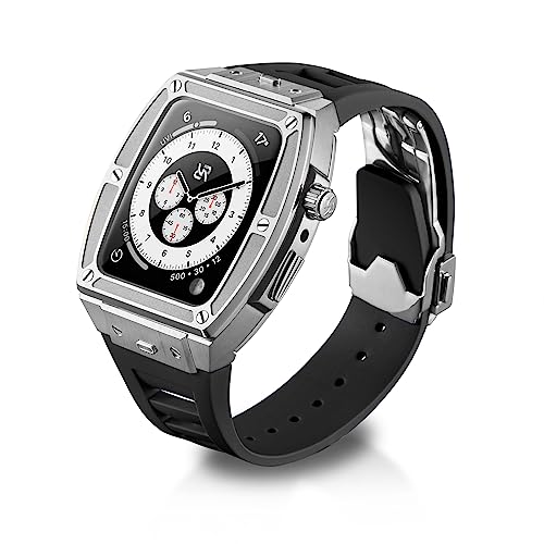 RYUEUYA Luxus-Designergehäuse aus Edelstahl und Gummiarmband für Apple Watch Series 9 8 7 6 SE 44/45mm - Taktischen Funktionen und Schnellwechselband für die iWatch, S-BR RYUEUYA Luxus-Designergehäuse aus Edelstahl und Gummiarmband für Apple Watch Series 9 8 7 6 SE 44/45mm - Taktischen Funktionen und Schnellwechselband für die iWatch, S-BR von RR YUEUYA