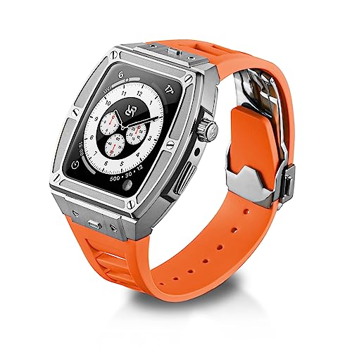 RYUEUYA Luxus-Designergehäuse aus Edelstahl und Gummiarmband für Apple Watch Series 9 8 7 6 SE 44/45mm - Taktischen Funktionen und Schnellwechselband für die iWatch, S-OR RYUEUYA Luxus-Designergehäuse aus Edelstahl und Gummiarmband für Apple Watch Series 9 8 7 6 SE 44/45mm - Taktischen Funktionen und Schnellwechselband für die iWatch, S-OR von RR YUEUYA