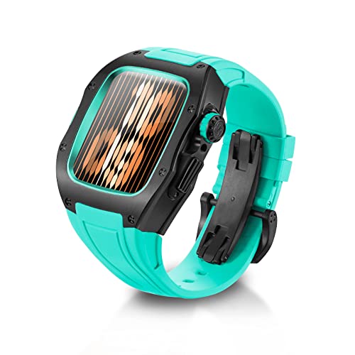 RYUEUYA Luxus-Designermassivmetallgehäuse mit Armband, passend für Apple Watch Serie 9/8/7 45mm und SE/6 44mm - Personalisierte robuster taktischer Schutz für die iWatch, BM-CR von RR YUEUYA