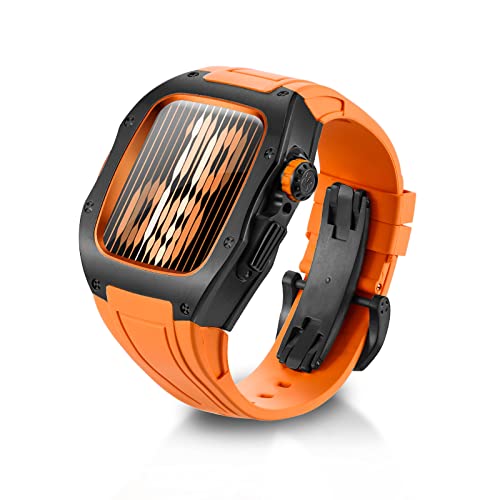 RYUEUYA Luxus-Designermassivmetallgehäuse mit Armband, passend für Apple Watch Serie 9/8/7 45mm und SE/6 44mm - Personalisierte robuster taktischer Schutz für die iWatch, BM-OR von RR YUEUYA