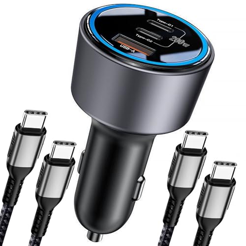 200W Auto ladegerät, USB C 100W Zigarettenanzünder PD3.0 QC4.0 PPS Fast Charging Car Adapter mit 2 100W USB C Kabel 3 Port Car Charger für Dell XPS, MacBook, iPhone 16, Galaxy S24 Ultra, iPad Pro 200W Auto ladegerät, USB C 100W Zigarettenanzünder PD3.0 QC4.0 PPS Fast Charging Car Adapter mit 2 100W USB C Kabel 3 Port Car Charger für Dell XPS, MacBook, iPhone 16, Galaxy S24 Ultra, iPad Pro von RREAKA