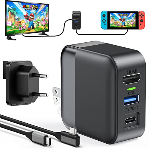 RREAKA 3 in 1 Switch Dock Charger Adapter für Nintendo Switch OLED, mit Typ C Netzteil PD ladekabel, 4K HDMI, USB 3.0 Anschluss, Switch TV Dockingstation, tragbares Switch Ladegerät von RREAKA