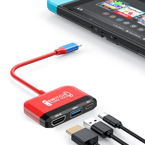 RREAKA Switch Dock for Nintendo Switch OLED, 3 in 1 Switch TV Adapter with 4K HDMI, USB 3.0 Port, Type C 100W Charging, Portable Switch Docking Station Travel, for Samsung Dex S24, MacBook von RREAKA