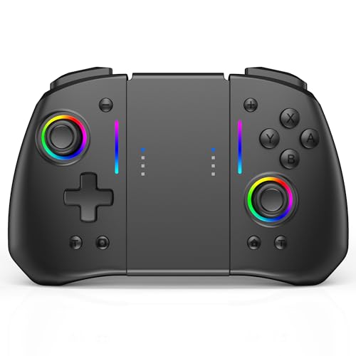 Switch Controller for Nintendo Switch/OLED, Wireless Switch Pro Controller Replacement for Joycon, Handheld Switch Grip Remote with 8 RGB Colors, Adjustable Turbo, Dual Motor Vibration, Back Button von RREAKA