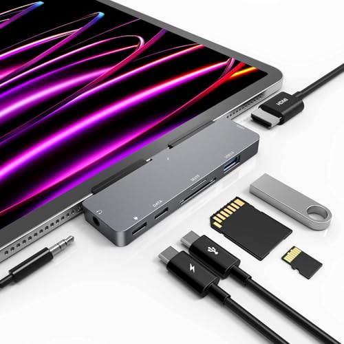 USB C Hub for iPad Pro M4 M2 M1 13 11 12.9,iPad Air, 7-in-1 USB C to 4K 60Hz HDMI Adapter, 3.5mm Headphone Jack,USB C Docking Station PD Charging,USB 3.0,SD/Micro Card Reader, iPad Mini 6 Accessories von RREAKA